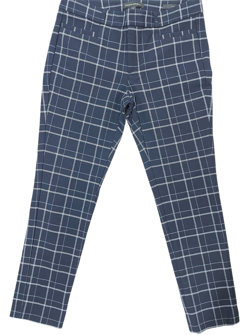 Banana Republic Sloan Windowpane Plaid Ankle Pants Navy White Size 4